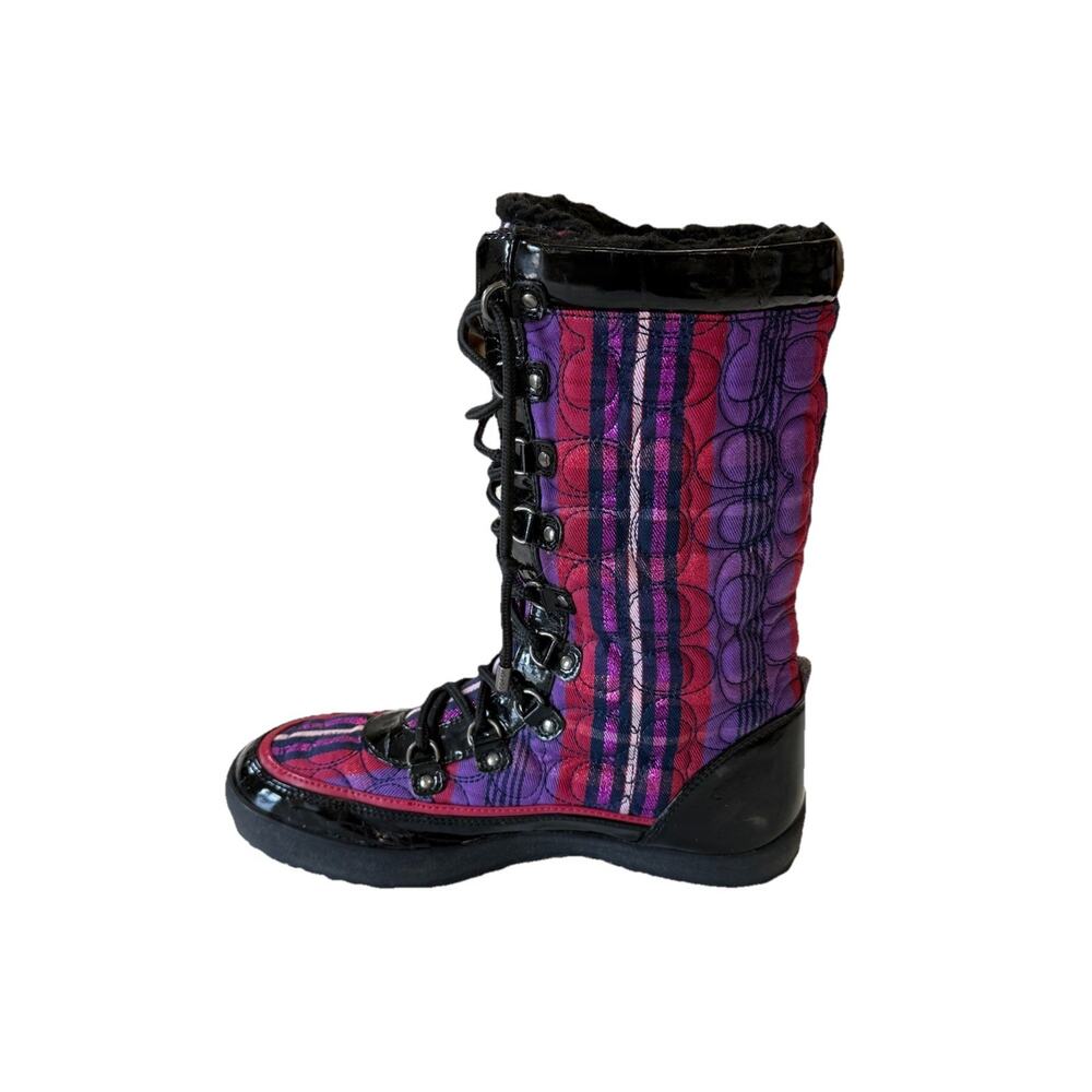Y2K COACH Peggy Shearling Lined Plaid Quilted Snow Boots Size 7.5 - Picture 6 of 9